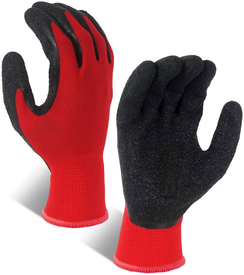Evridwear Crinkle Latex Rubber Hand Coated Safety Work Gloves for Men Women General Multi Use Construction Warehouse Gardening Assembly Landscaping (XS-Size) 12 Pairs Pack - Image 2